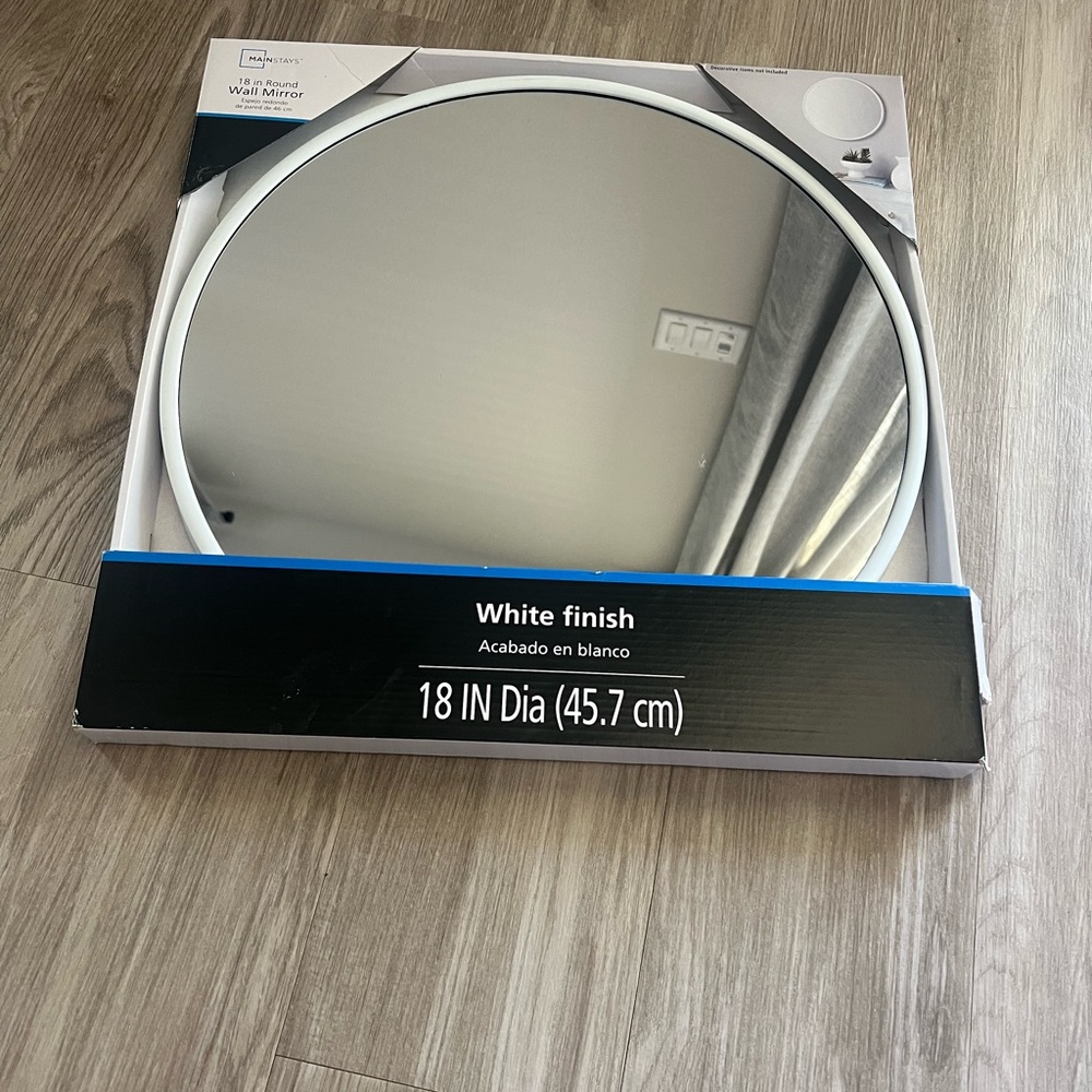 18"X18" Round Wall Mirror Plastic Frame Sleek Living Room Entryway Decor White